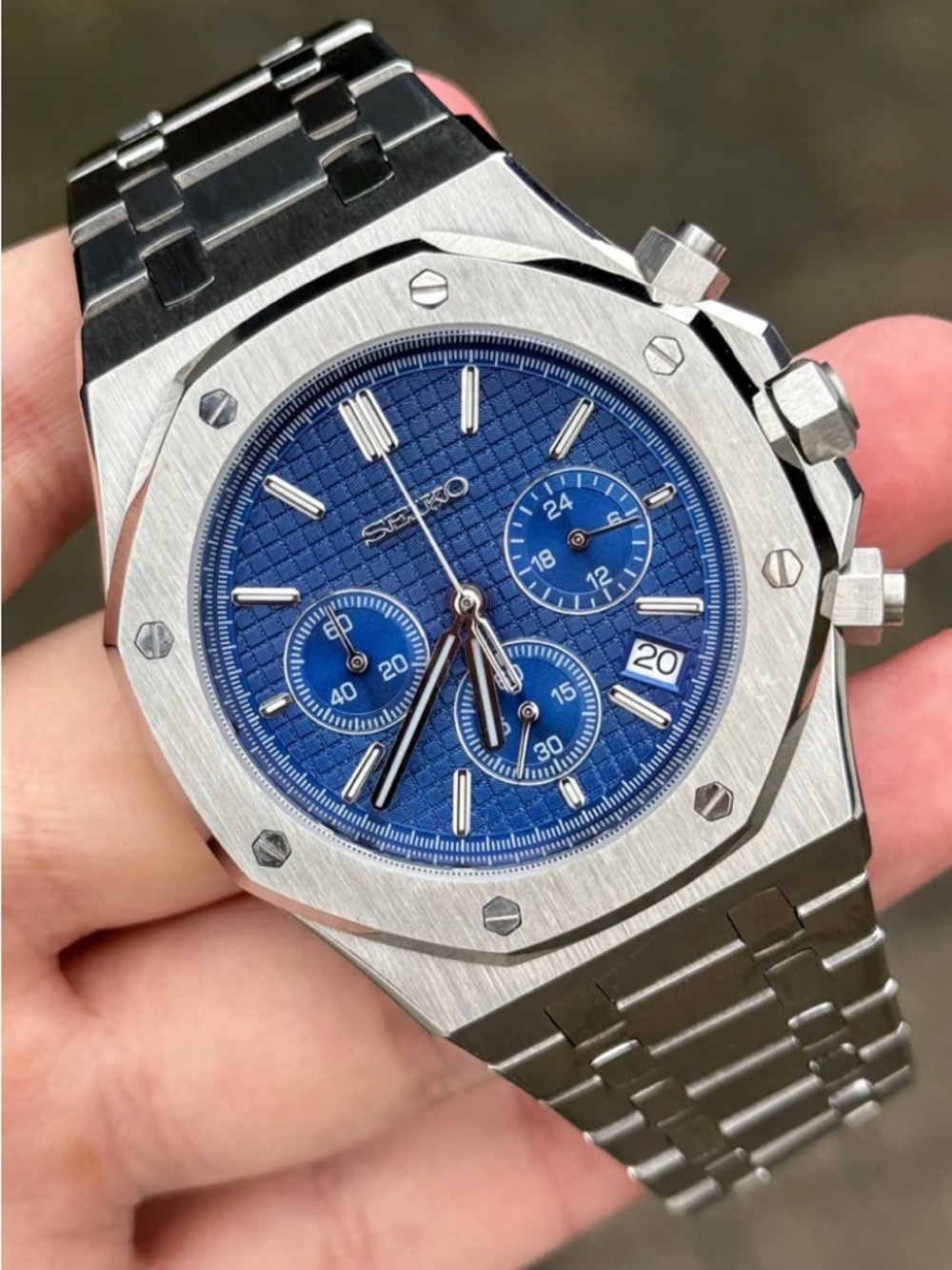 Seiko Blue Dial Stainless Steel Chronograph Watch